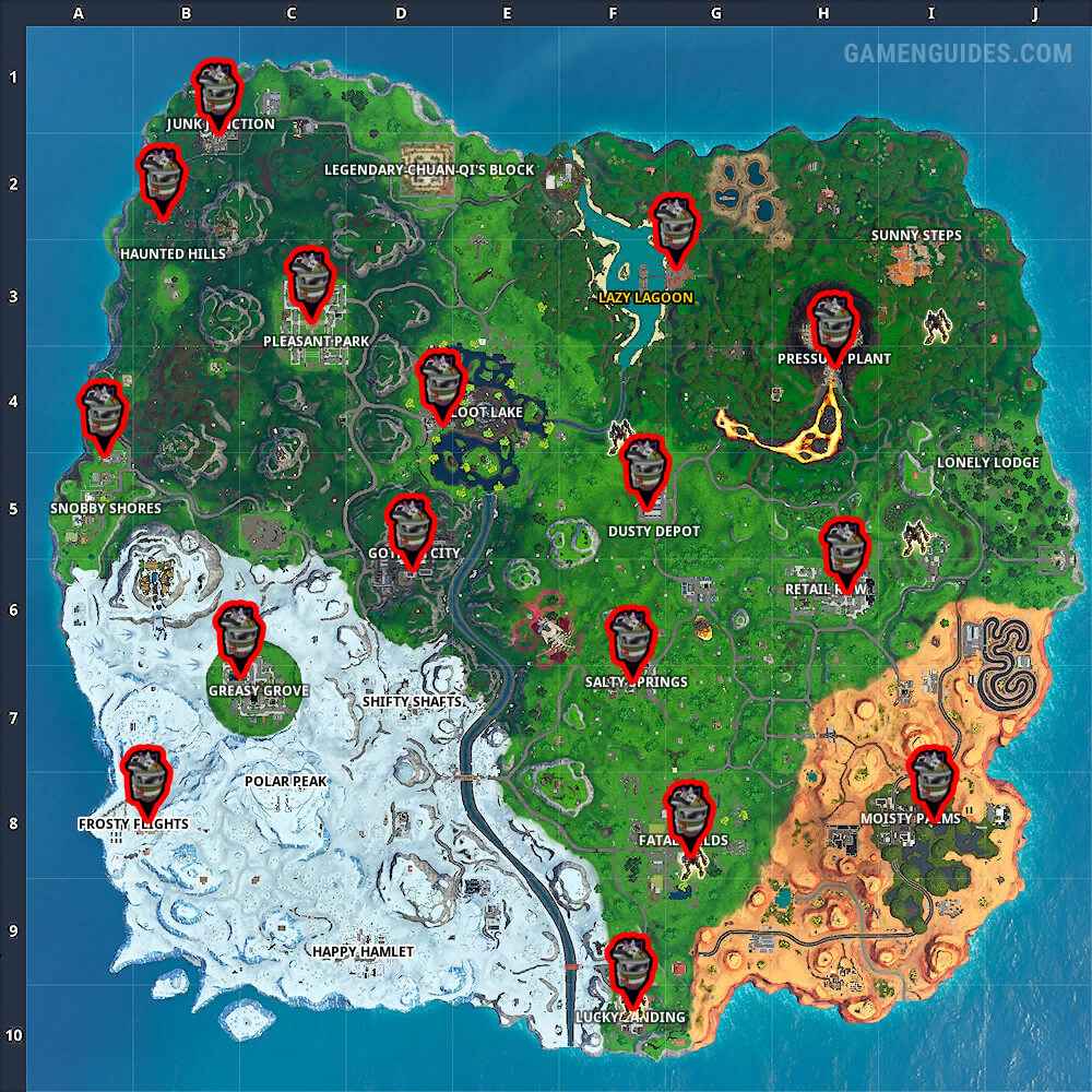 Temporada de Fortnite 10 Joker Gas Canisters Locations